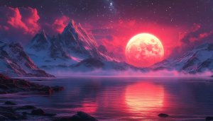 Full Moon Lake Mountain Reflection, Free Desktop Wallpaper Background