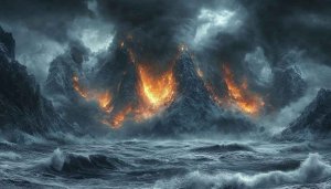 Fiery Mountain Ocean Wave 4K Desktop Wallpaper Free Mobile Background