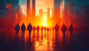 Cityscape People Silhouette Sunset 4K Desktop Mobile Wallpaper