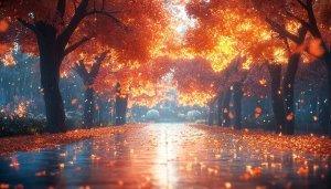 Autumn Park Road 4K Desktop Background Fall Season Wallpaper