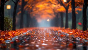 Autumn Rain 4K Desktop Background, Wet Leaves Mobile Wallpaper