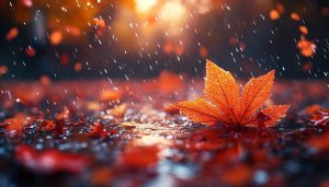 Autumn Rain 4K Wallpaper, Fall Leaves Desktop Background, Rainy Season