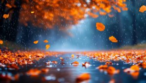 Autumn Rain Leaves 4K Wallpaper for Mobile Desktop Backgrounds