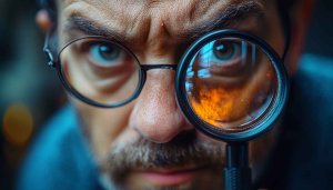 Intense Eye Contact Man with Magnifying Glass Mobile Background