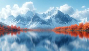 Snowy Mountain Lake Fall Foliage Reflection Free Desktop Wallpaper 4K