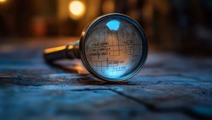 Antique Magnifying Glass with Blueprint 4K Desktop Background Wallpaper