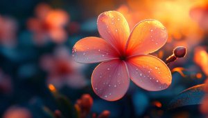 Pink Plumeria Flower Wallpaper, Dew Drops on Petals Mobile Background