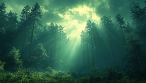 Enchanted Forest Scenery 4K Desktop Background - Mystic Green Wallpaper