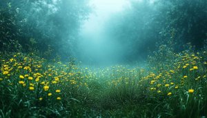 Misty Meadow Mobile Wallpaper, Yellow Flowers 4K Desktop Background