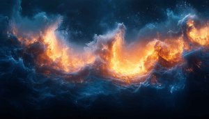 Orange and Blue Storm Waves Mobile Wallpaper, Galaxy Background