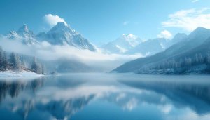 Snowy Mountains Lake Reflection 4K Desktop Background Free Wallpaper