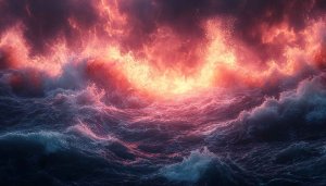 Fiery Ocean Waves Wallpaper, Dramatic Stormy Sea 4K Desktop Background