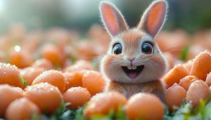 Cute Easter Bunny Carrots Field 4K Mobile Phone Wallpaper Background
