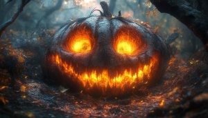 Halloween Pumpkin Wallpaper 4K - Spooky Glowing Jack O'Lantern Background