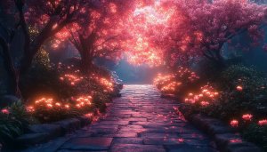 Pink Cherry Blossom Path 4K Desktop Background Mobile Wallpaper