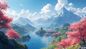 Japanese Spring Landscape 4K Desktop Wallpaper, Cherry Blossom Scenery