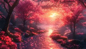 Pink Cherry Blossom Trees Path 4K Desktop Mobile Wallpaper