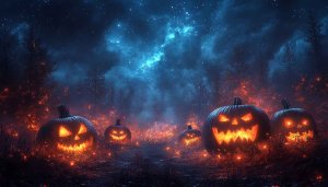 Spooky Halloween Pumpkin 4K Desktop Background - Glowing Jack O'Lanterns
