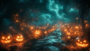 Spooky Halloween Pumpkin Path 4K Desktop Background Wallpaper