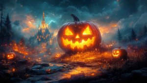 Spooky Halloween Pumpkin Castle 4K Desktop Wallpaper Free Image