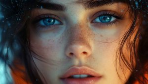 Beautiful Woman with Freckles and Blue Eyes Mobile Background Wallpaper