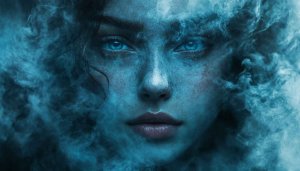 Ethereal Blue Smoke Woman Portrait 4K Desktop Mobile Wallpaper