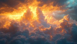Fiery Golden Clouds 4K Desktop Background Fantasy Sky Wallpaper