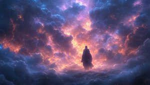 Fantasy Galaxy Cloudscape Mobile Wallpaper Background with Wizard Figure