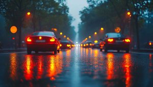 Rainy City Street 4K Wallpaper - Car Lights Reflections Background
