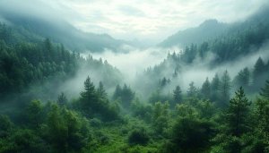 Green Forest Foggy Mountains 4K Desktop Background Mobile Wallpaper