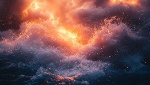 Ocean Wave with Fiery Sky Free 4K Desktop Wallpaper