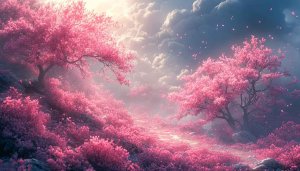 Pink Cherry Blossom Trees Field 4K Desktop Background Wallpaper