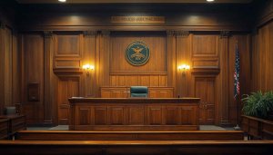 Courtroom Interior 4K Wallpaper - Free Judge Bench Background Image