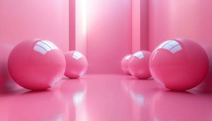 Pink Spheres 4K Aesthetic Desktop Wallpaper, Geometric Pink Background