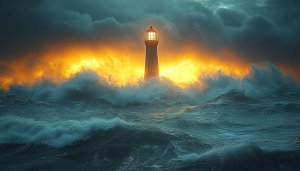 Lighthouse Ocean Waves Wallpaper 4K Desktop Background Mobile
