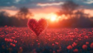 Valentine Love Heart Wallpaper Red Sunset Field Desktop Background