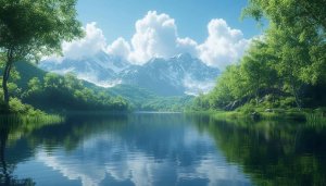 Serene Mountain Lake Reflection 4K Desktop Background Free Wallpaper