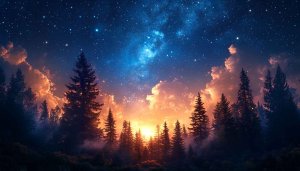Magical Night Sky Treescape 4K Desktop Wallpaper, Mobile Background