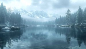 Winter Mountain Lake Reflection 4K Desktop Background Free Wallpaper
