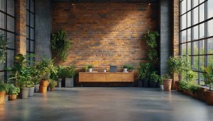 Loft Style Brick Wall Interior Plants Desktop Wallpaper Background