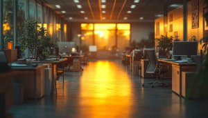 Golden Sunlight Office Interior 4K Desktop Background Wallpaper