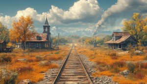 Vintage Train Track Autumn Landscape 4K Desktop Mobile Wallpaper