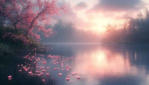 Pink Cherry Blossom Lake 4K Desktop Background Mobile Wallpaper