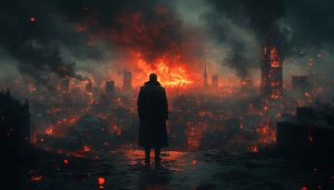 Burning Cityscape 4K Wallpaper, Apocalyptic Fire Scenery Desktop Background