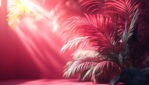 Red Palm Leaves 4K Wallpaper - Tropical Desktop Background