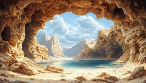 Cave Entrance Seascape 4K Desktop Wallpaper, Natural Landscape Background