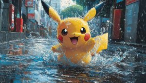 Pokemon Pikachu Rainy Day Artwork 4K Desktop Background Mobile Wallpaper