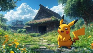 Pikachu Animated Landscape 4K Desktop Background Free Mobile Wallpaper