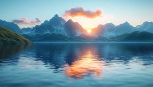 Serene Mountain Lake Sunset 4K Desktop Wallpaper Free Download