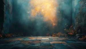 Mystical Cave Background Wallpaper, Golden Light Effect Desktop Image